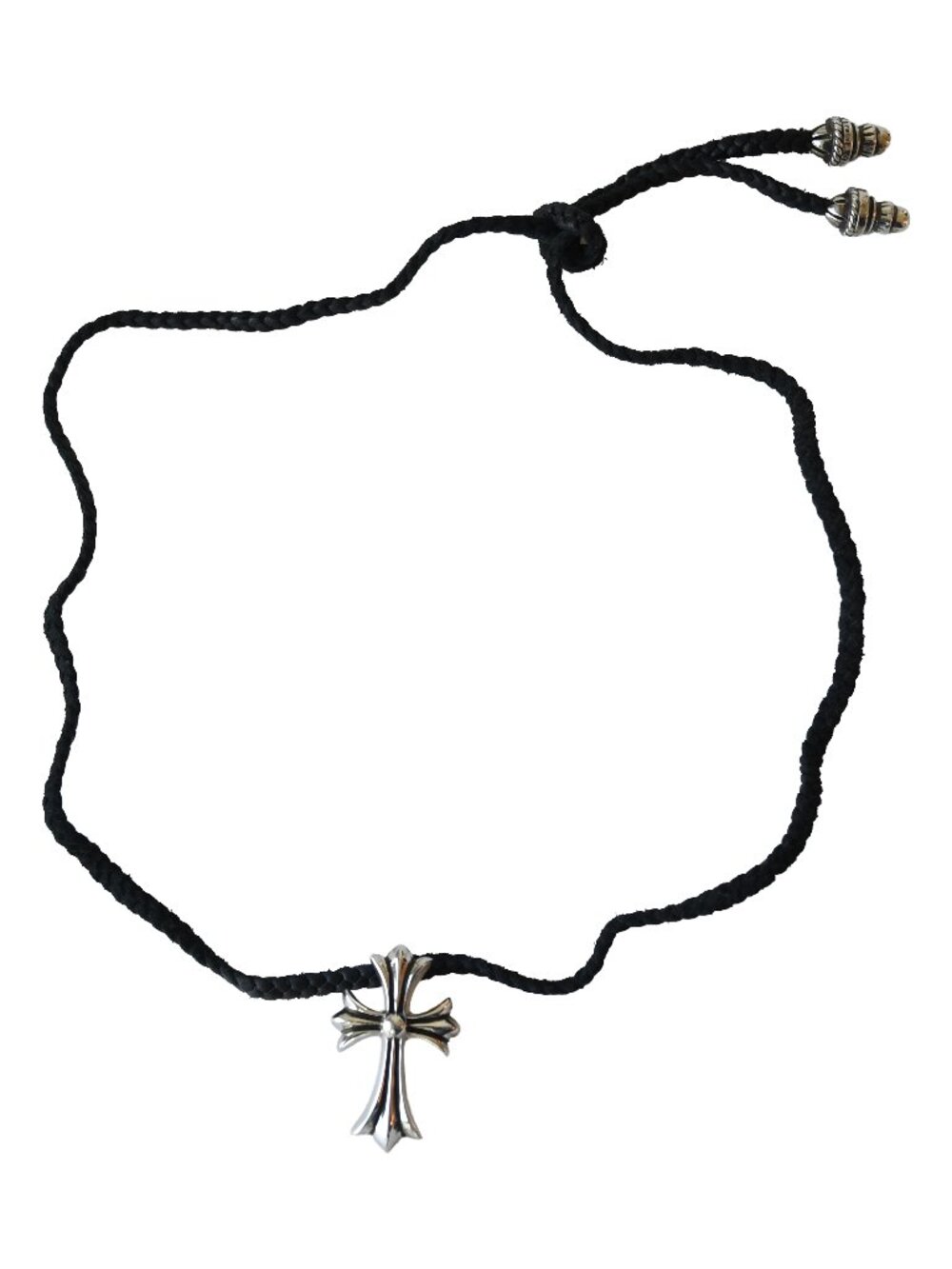 Chrome Hearts Tiny CH Cross Black Cord Necklace Silver